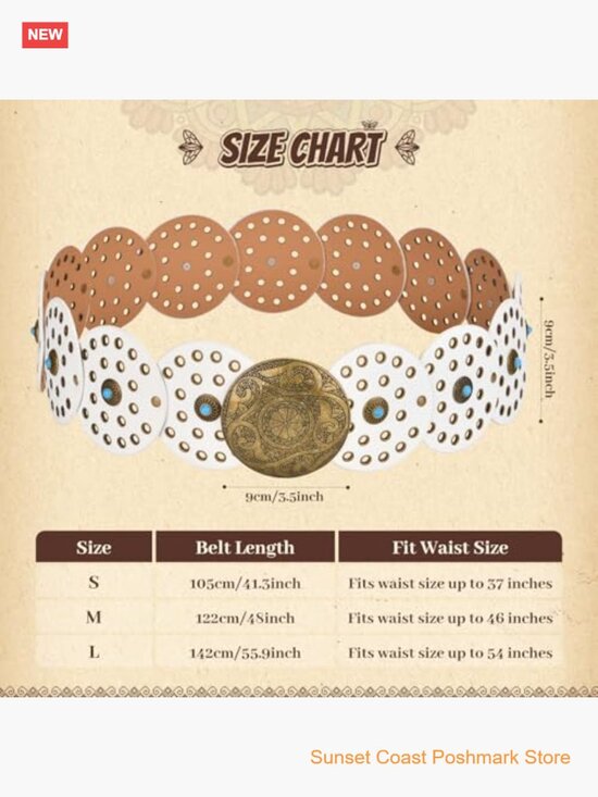 Western Leather Belt for Women Boho Cowgirl Wide Disc Concho Waist Belt Faux main image 6